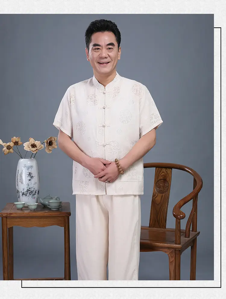 Men Chinese Tang Suit Summer Autumn Elderly Casual Dress