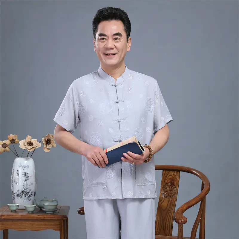 Men White Chinese Tang Suit Summer Autumn Top — feature 10