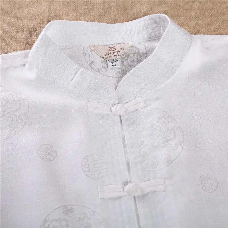 Men White Chinese Tang Suit Summer Autumn Top — feature 18