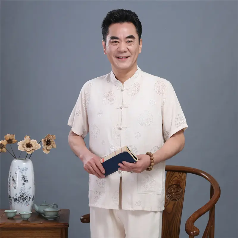 Men White Chinese Tang Suit Summer Autumn Top — feature 6