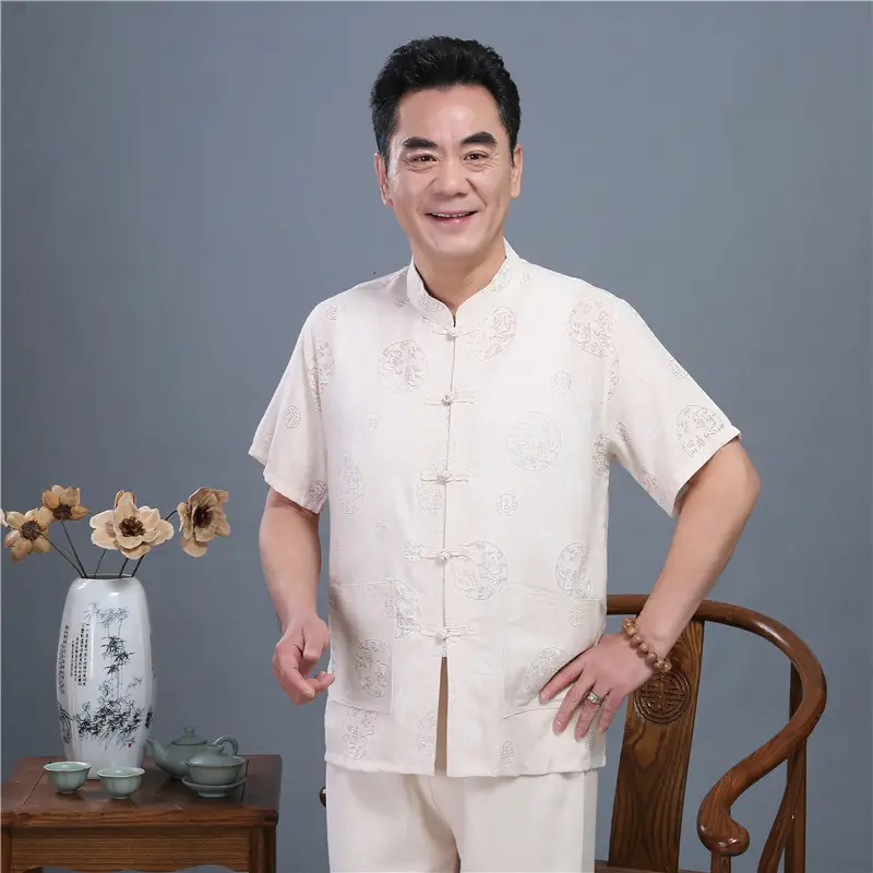 Men White Chinese Tang Suit Summer Autumn Top — feature 7