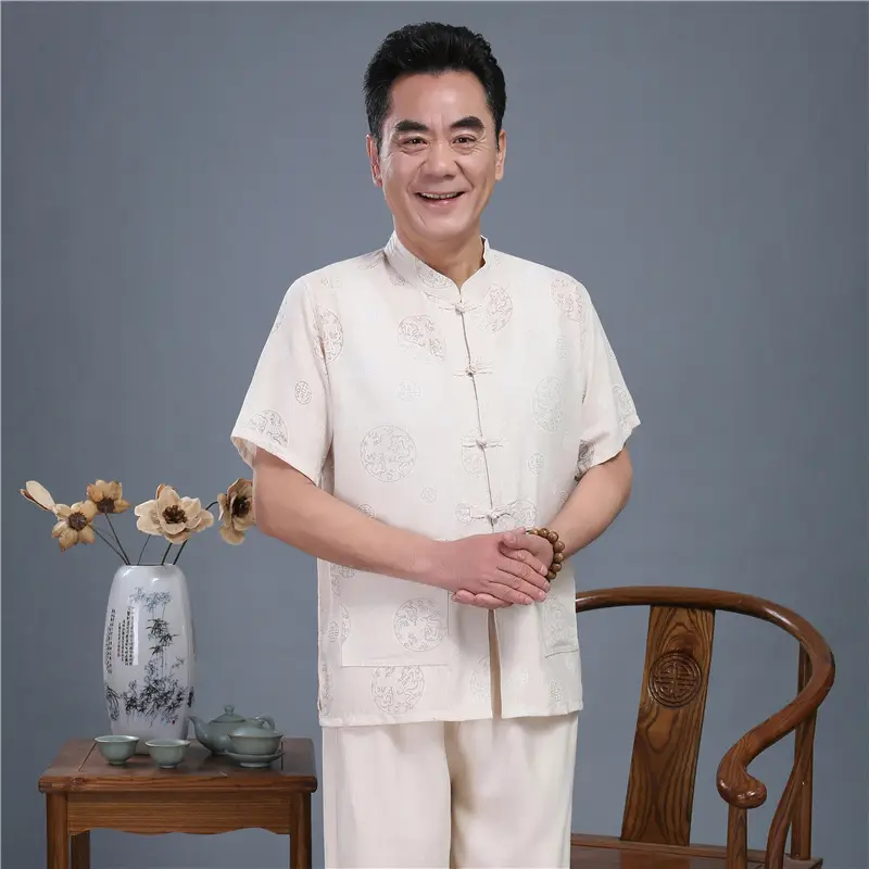 Men White Chinese Tang Suit Summer Autumn Top — feature 8