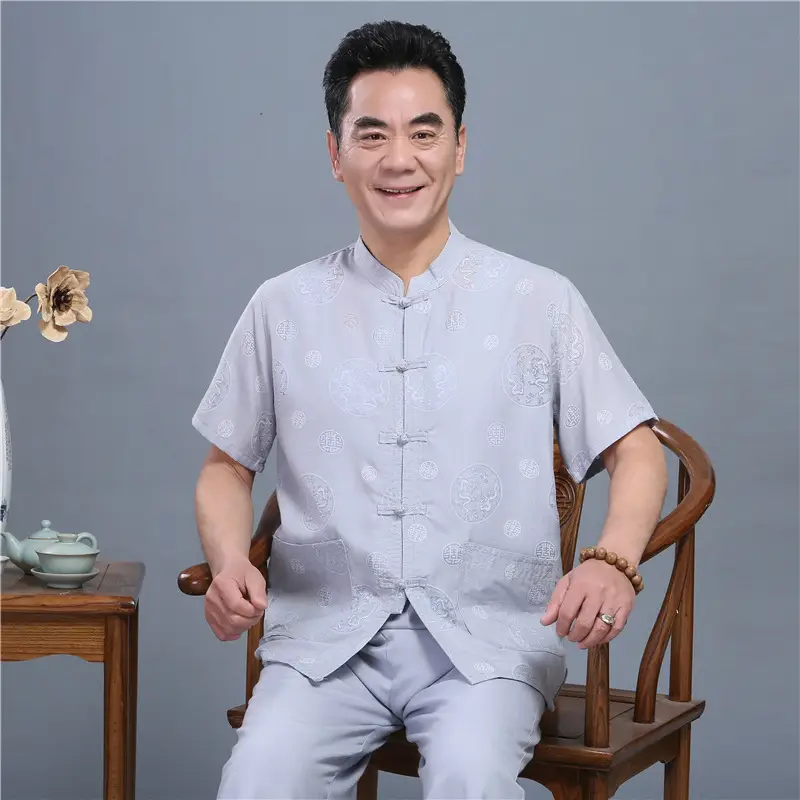 Men White Chinese Tang Suit Summer Autumn Top — feature 9