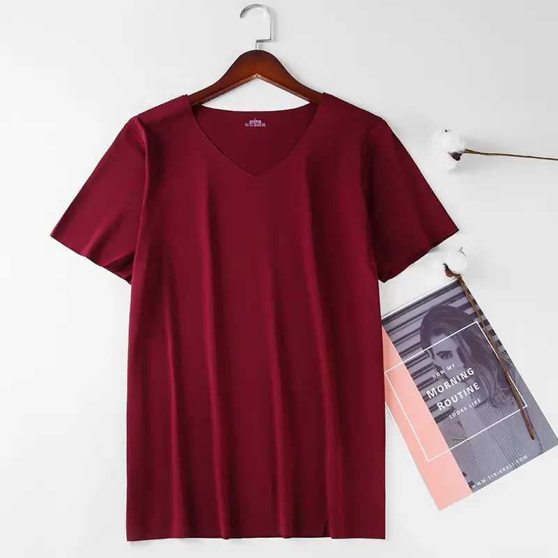 Men Ice Silk V-Neck T-Shirt Grey Slim Fit - Image 2