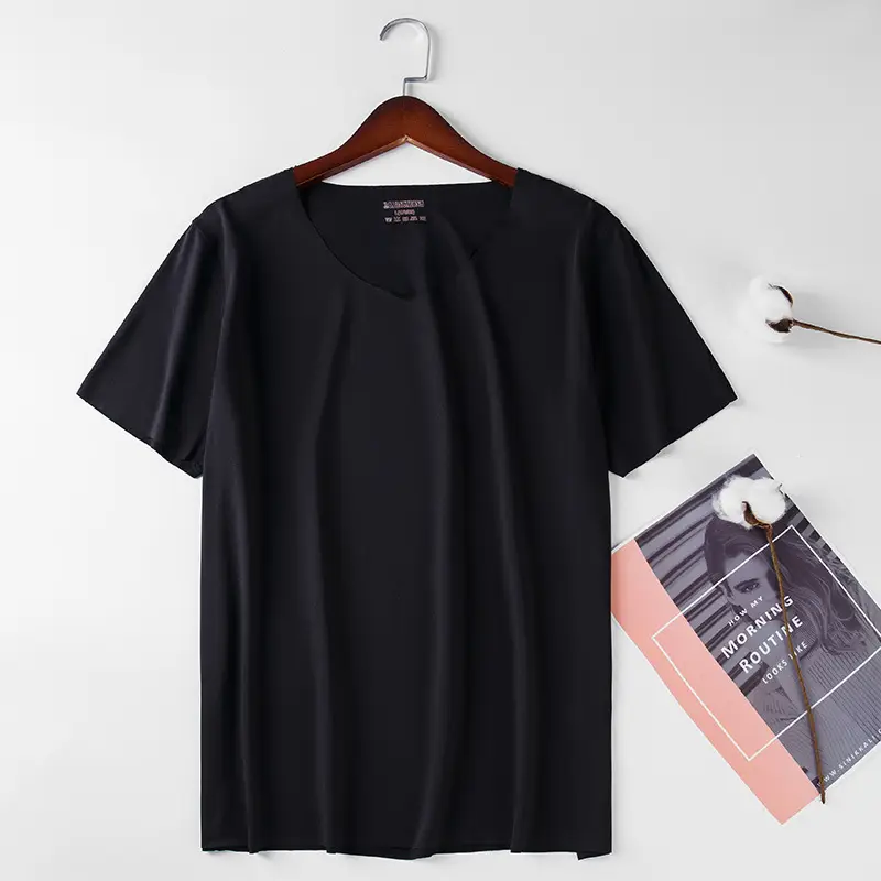 Men Ice Silk V-Neck T-Shirt Grey Slim Fit - Image 4