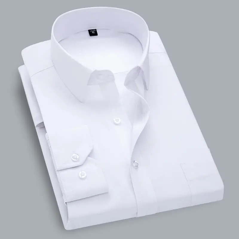 Men's White Plain Long Sleeve Shirt Korean Style - Image 7