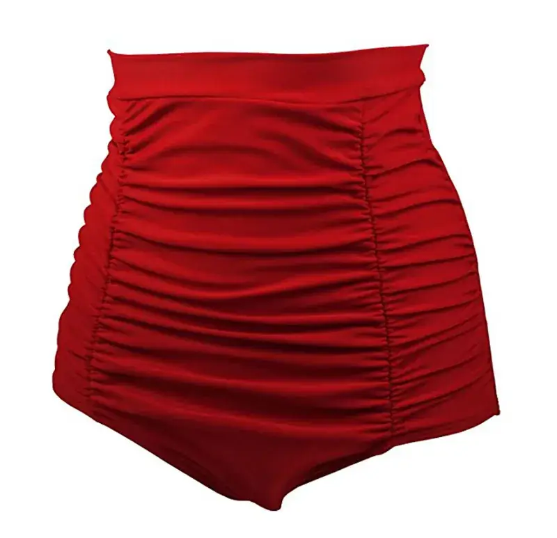 Amazon Explosions Beach Fat Woman High Waist Swimming Trunks Cross-border European and American Pleated Joker Belly Covering Ladies High Waist Swimming Trunks