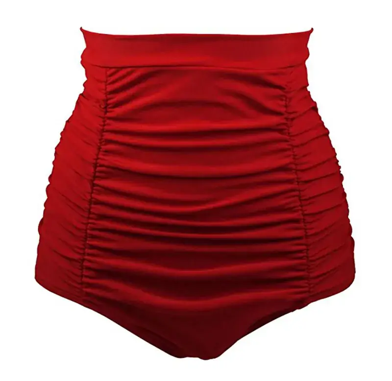 Amazon Explosions Beach Fat Woman High Waist Swimming Trunks Cross-border European and American Pleated Joker Belly Covering Ladies High Waist Swimming Trunks
