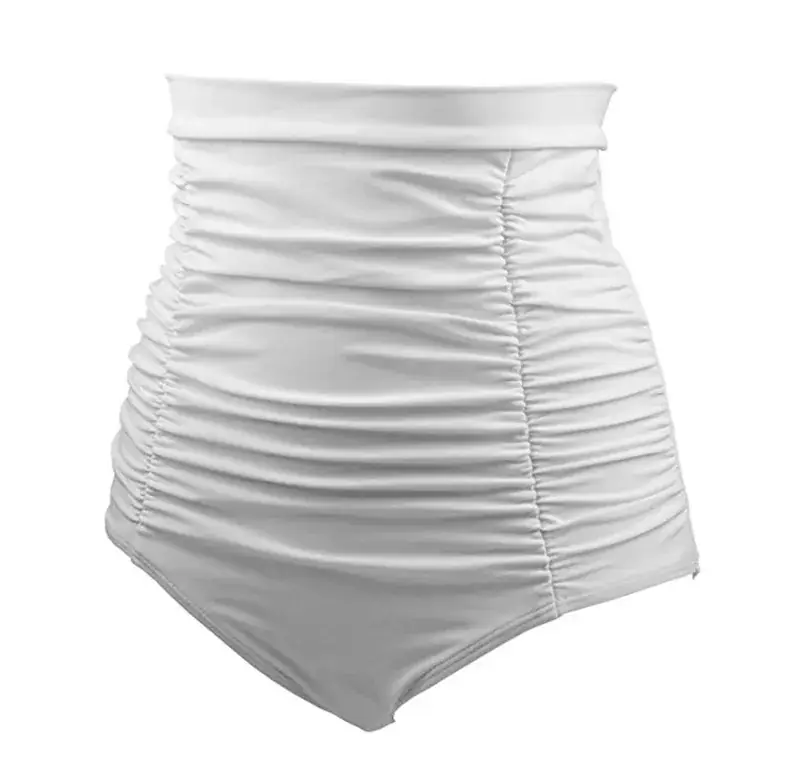 Amazon Explosions Beach Fat Woman High Waist Swimming Trunks Cross-border European and American Pleated Joker Belly Covering Ladies High Waist Swimming Trunks