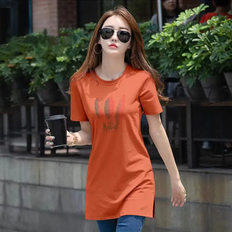 Women 2023 Printed Cotton T-Shirt White Long Sleeve - Image 4