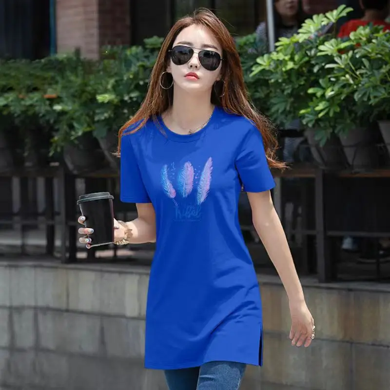 Women 2023 Printed Cotton T-Shirt White Long Sleeve - Image 5