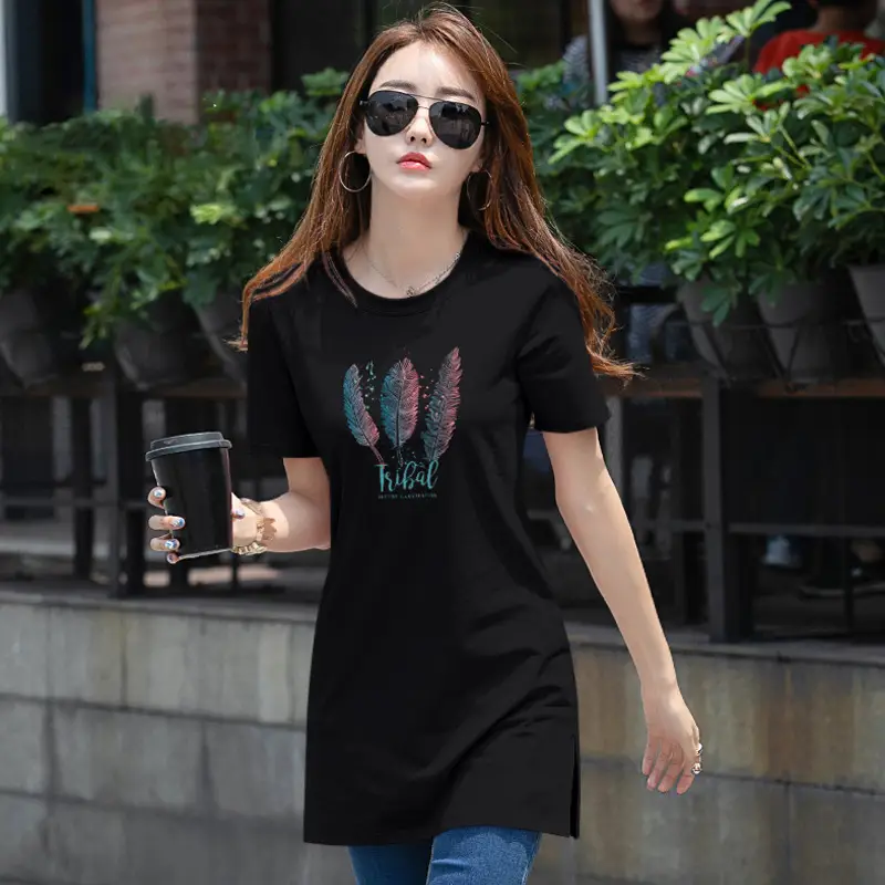 Women 2023 Printed Cotton T-Shirt White Long Sleeve - Image 3