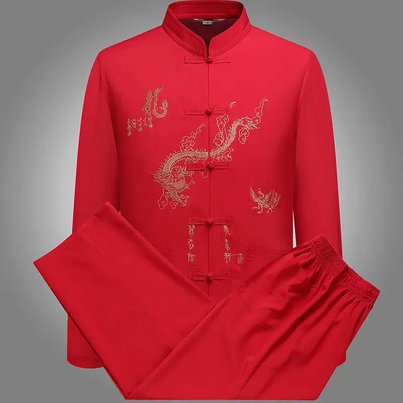 Elderly Chinese Embroidered Dragon Suit Cream Long Sleeve - Image 7