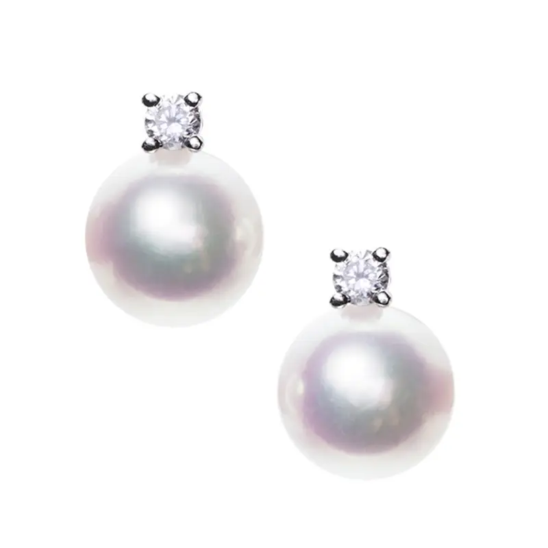 S925 Silver Pearl Earrings with Diamond Top Clasp