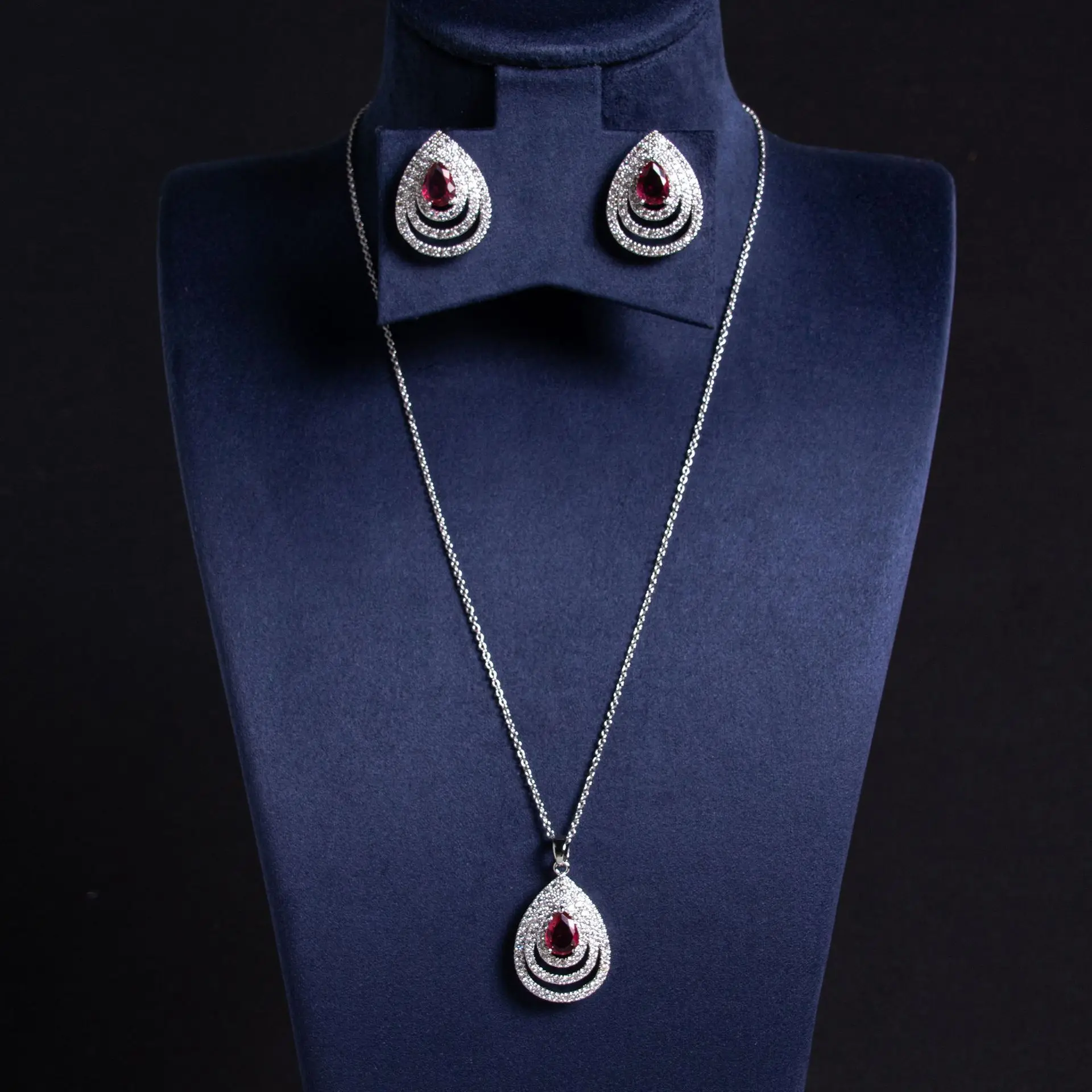 2025 Diamond Water Drop Earrings Necklace Set for Women - Image 2