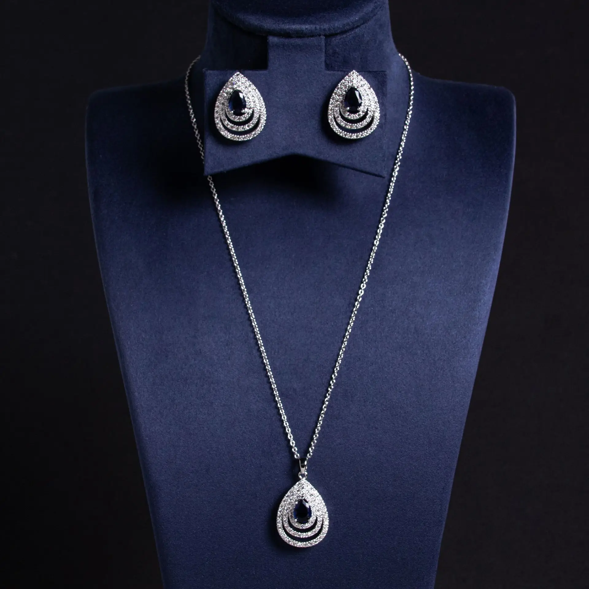 2025 Diamond Water Drop Earrings Necklace Set for Women - Image 3