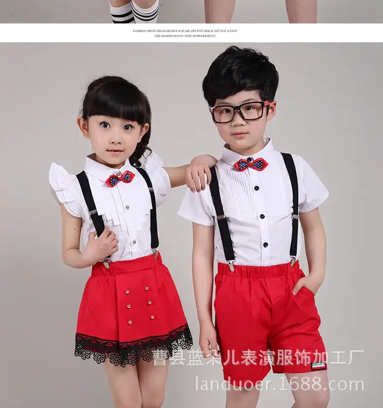 Children's Red Suit Chorus Performance Uniform British College Boys Girls Primary Secondary School Recitation Uniform - Image 2