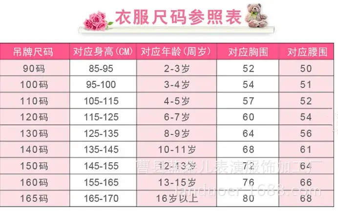 儿童尺码表