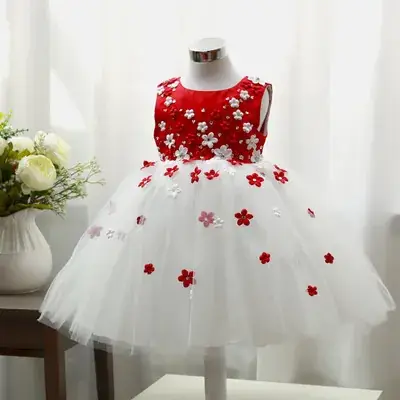 Pink Floral Embroidered Girl's Viscose Dress