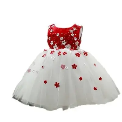 Pink Floral Embroidered Girl's Viscose Dress