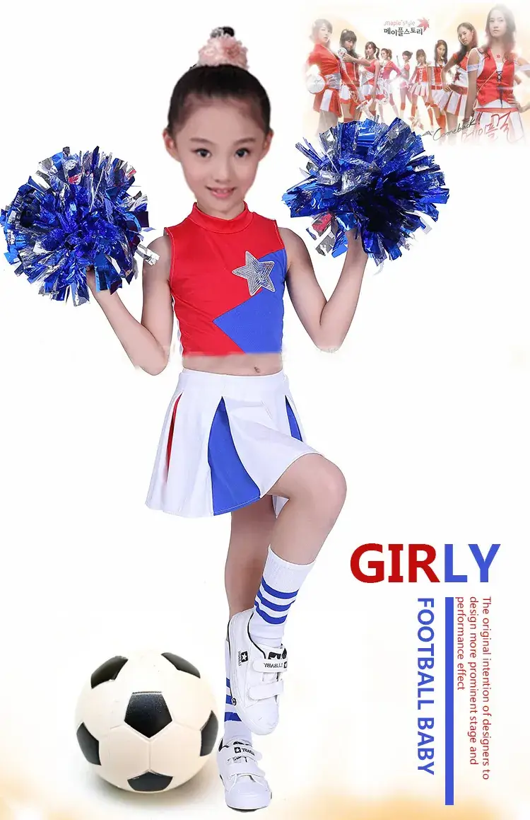 Girls Cheerleading Outfit Red Blue White Stage Costume