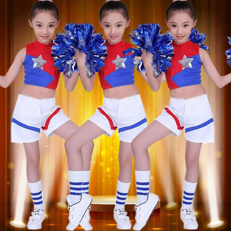 Girls Cheerleading Outfit Red Blue White Stage Costume