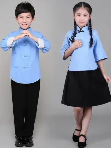 Girls Mao Suit Blue Top Black Skirt May Fourth Student Clothing