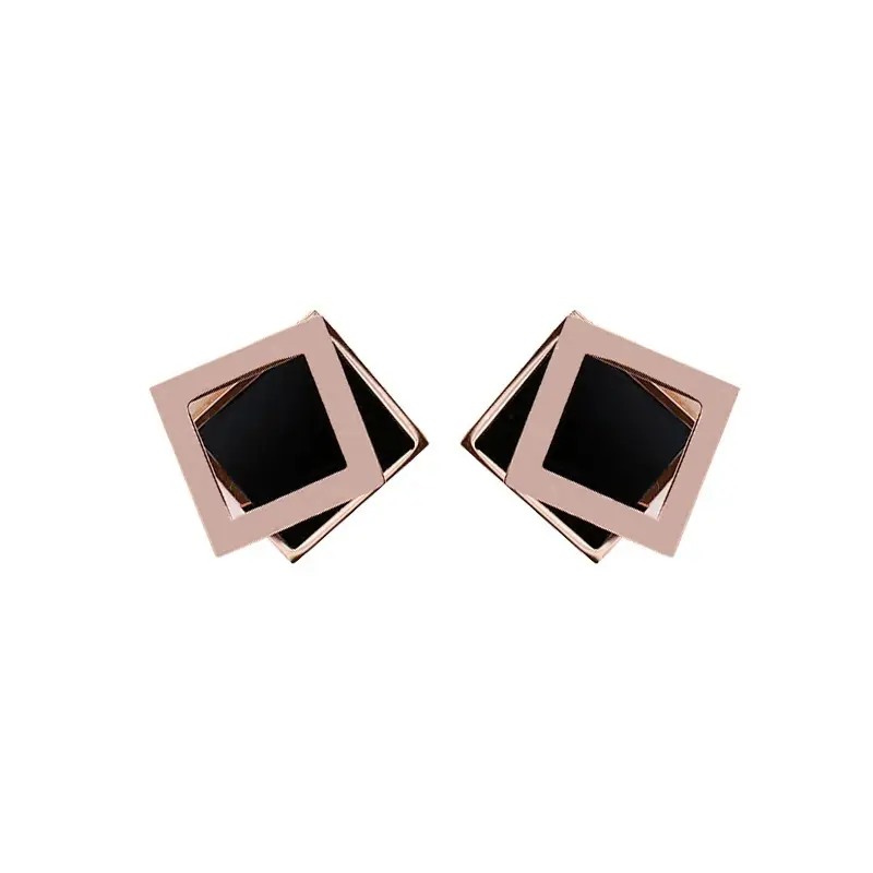 Korean Style Rose Gold Rhombus Earrings for Women Black - Image 5