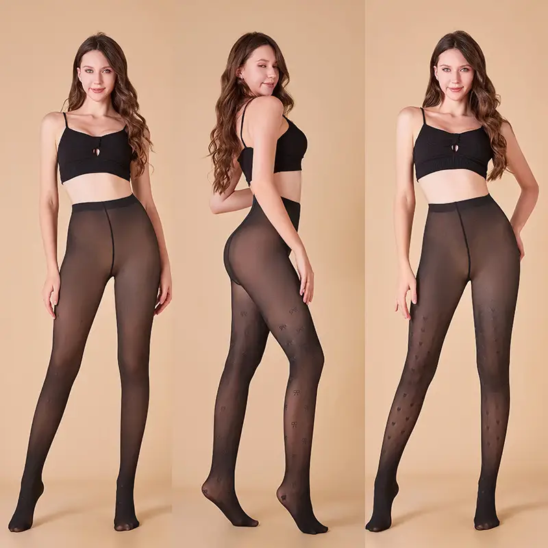 Black Heart Pattern Fleece Lined Women's Polka Dot Thighs - Image 4