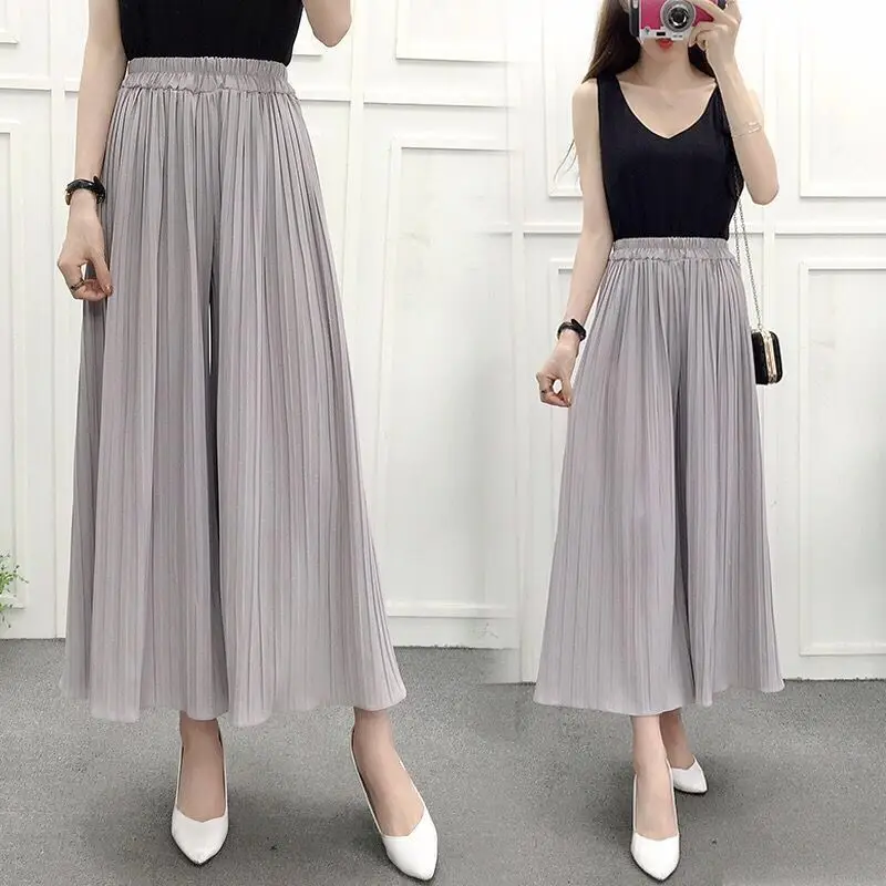Women Blue Chiffon Ruffled High Waist Pants Set - Image 2