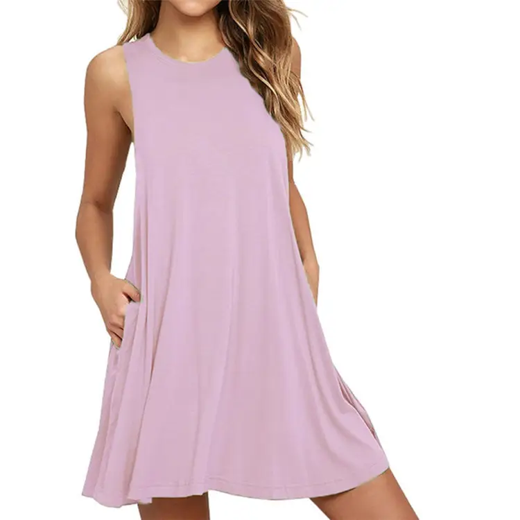 Women's Red Sleeveless V-Neck Vest Dress with Pocket - Image 13