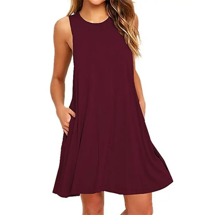 Women's Red Sleeveless V-Neck Vest Dress with Pocket - Image 15