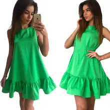Women's Red Sleeveless V-Neck Vest Dress with Pocket — feature 8