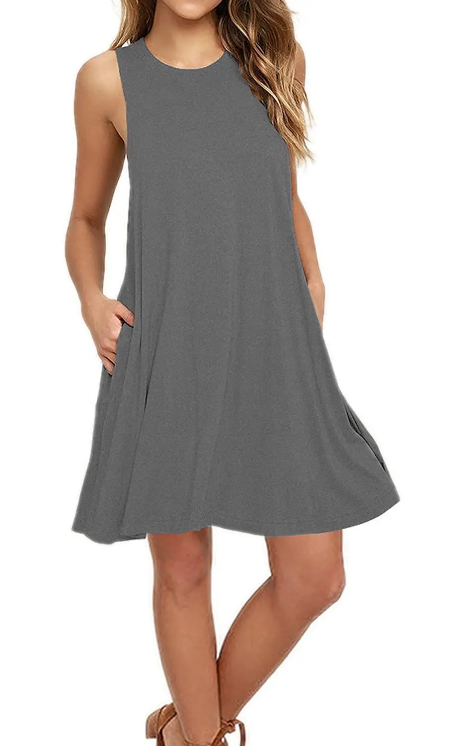 Women's Red Sleeveless V-Neck Vest Dress with Pocket - Image 5
