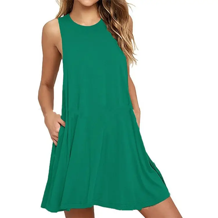 Women's Red Sleeveless V-Neck Vest Dress with Pocket - Image 6