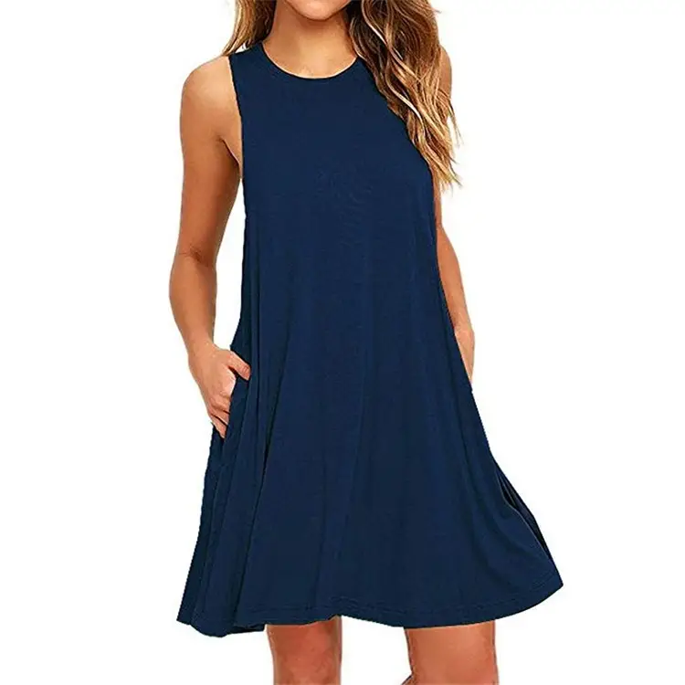 Women's Red Sleeveless V-Neck Vest Dress with Pocket - Image 7