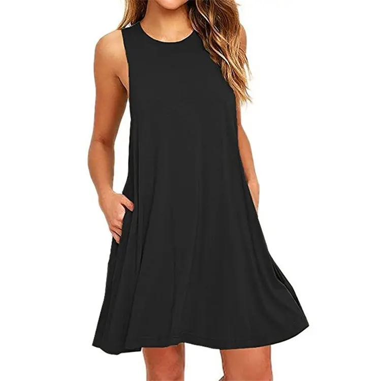 Women's Red Sleeveless V-Neck Vest Dress with Pocket - Image 8