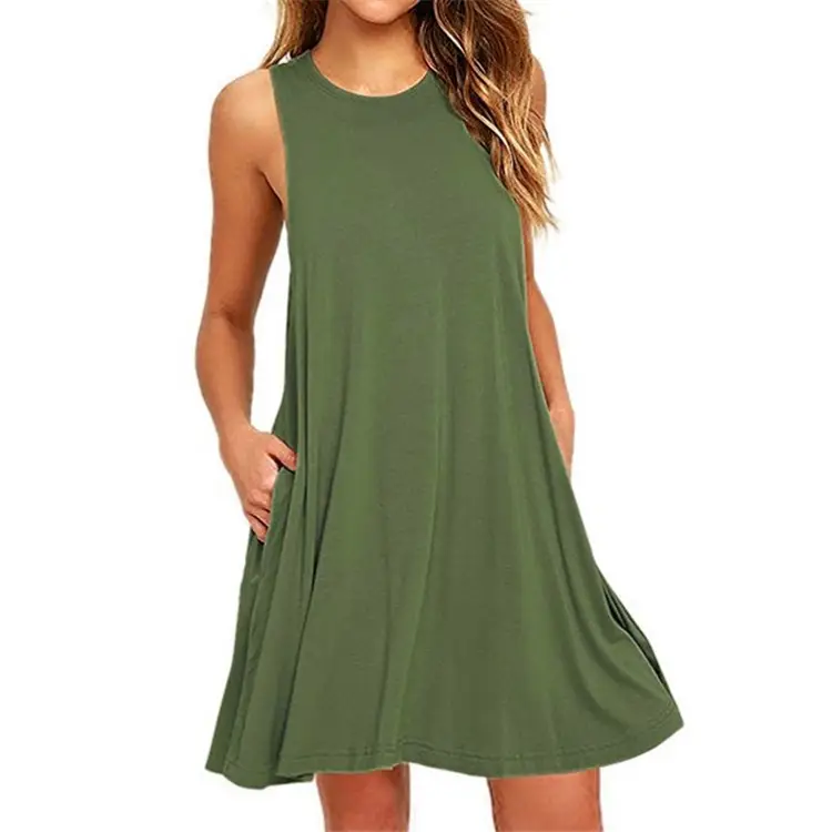 Women's Red Sleeveless V-Neck Vest Dress with Pocket - Image 9