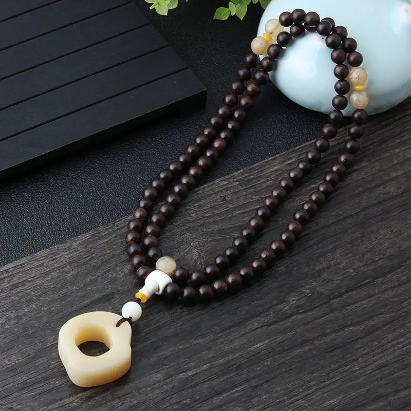 Retro Ethnic Long Necklace Women Natural Camel Bone Ox Bone Pendant