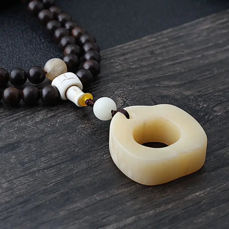 Retro Ethnic Long Necklace Women Natural Camel Bone Ox Bone Pendant