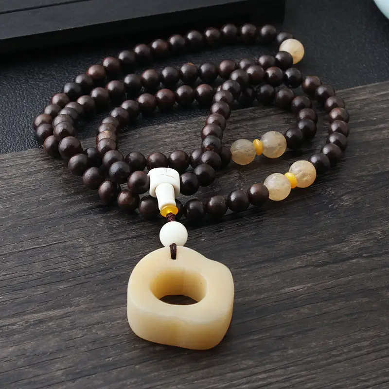 Retro Ethnic Long Necklace Women Natural Camel Bone Ox Bone Pendant