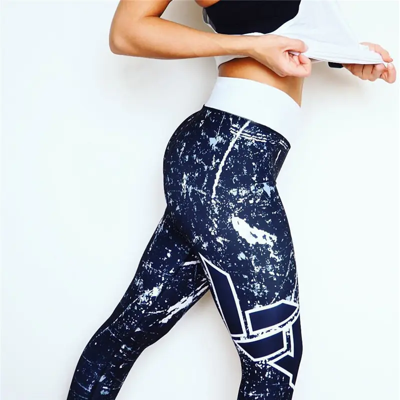 2022 European American High Waist Geometric Print Leggings Black - Image 6