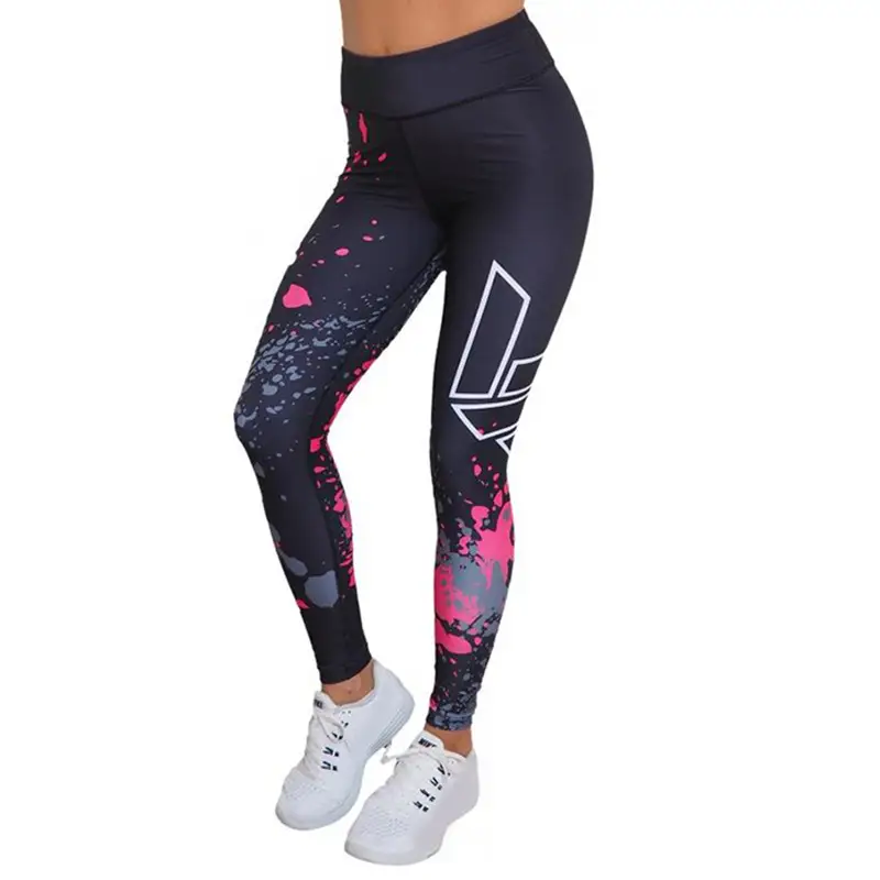 2022 European American High Waist Geometric Print Leggings Black — feature 9