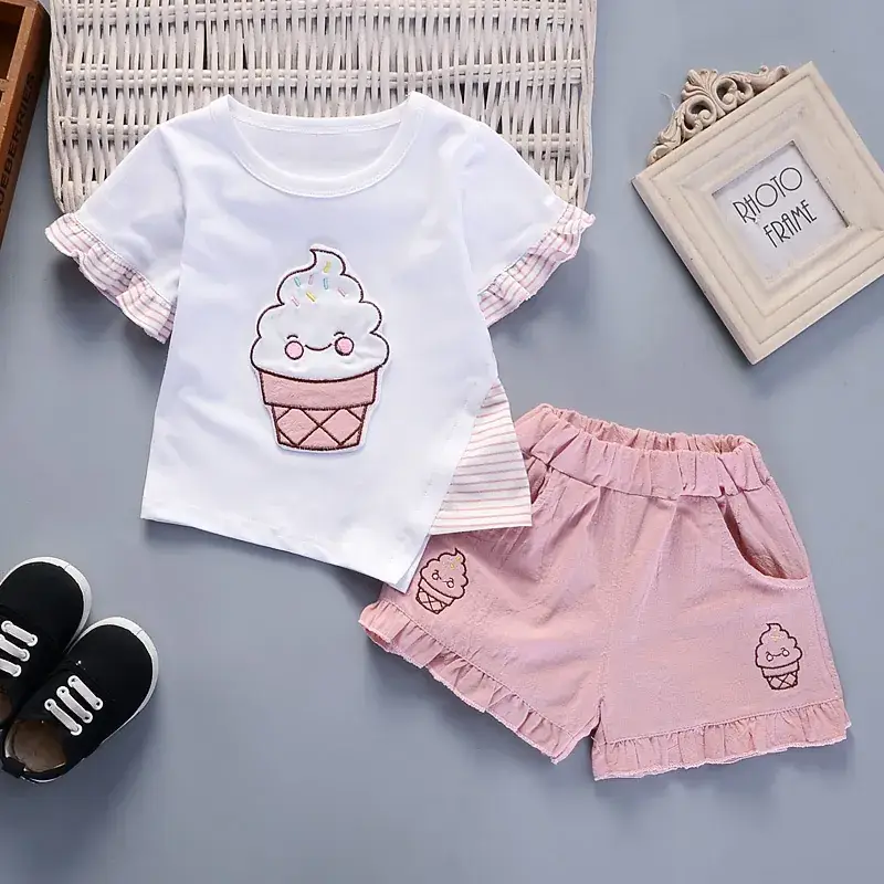 Baby Cupcake T-Shirt & Shorts Set White Pink - Image 4