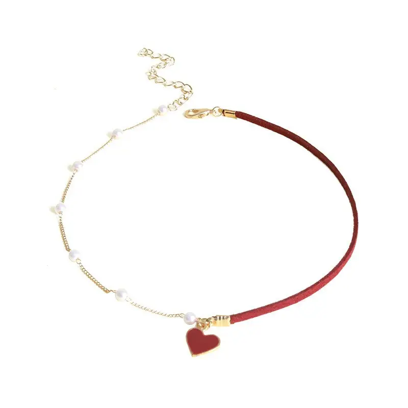Heart Red Pearl Clavicle Necklace for Women
