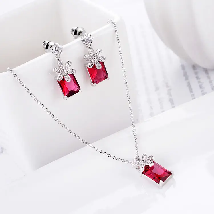 Cross-border Luxury Red Zircon Necklace Set for Women - Image 9