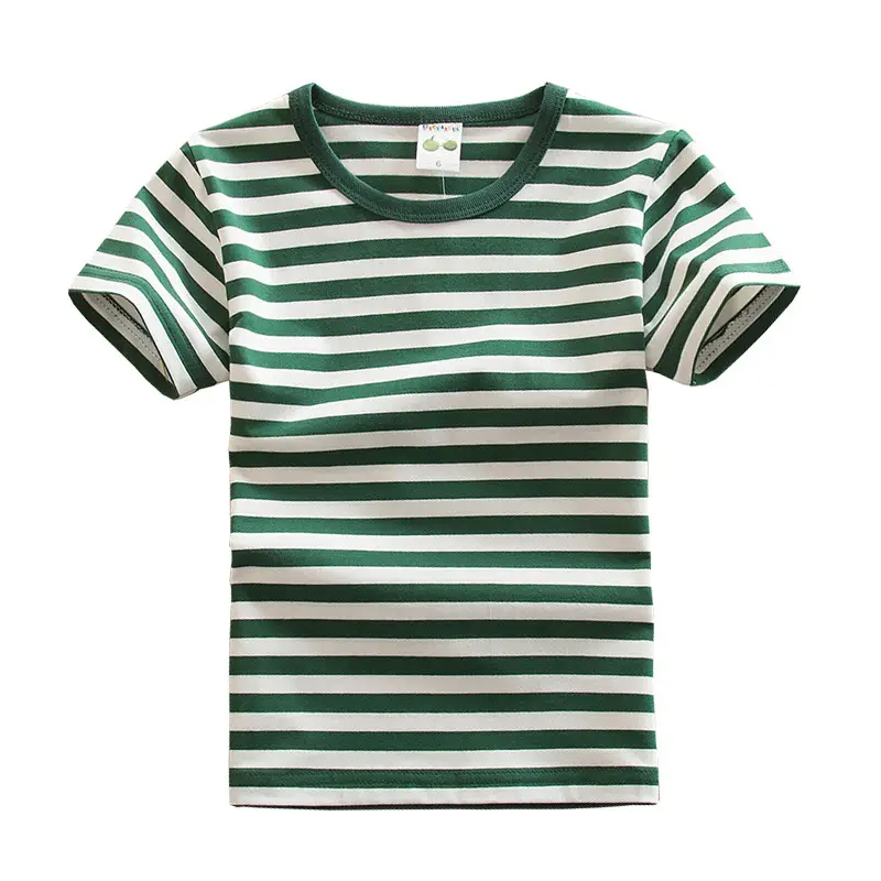 Children's Green Striped Cotton Crewneck T-Shirt - Image 6
