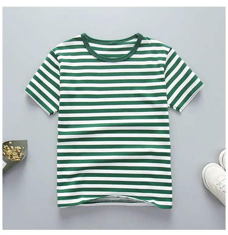 Children's Green Striped Cotton Crewneck T-Shirt — feature 12