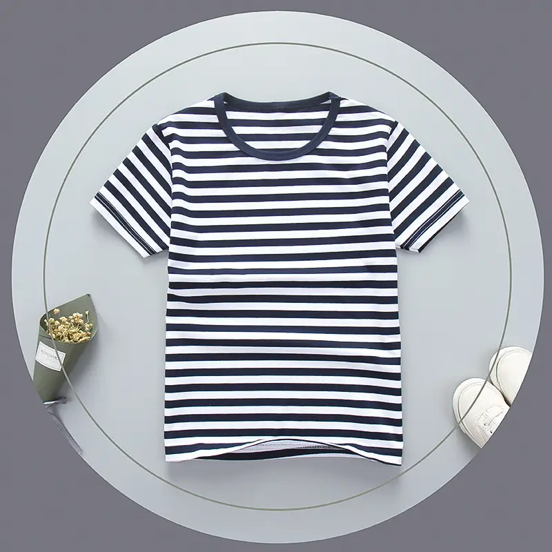 Children's Green Striped Cotton Crewneck T-Shirt - Image 3
