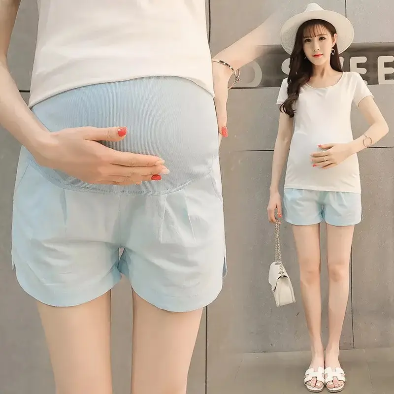 Dropshipping Spring and Summer Maternity Wear Thin Cotton and Linen Loose Maternity Pants Shorts Belly Support Maternity Shorts Outer Wear Breathable
